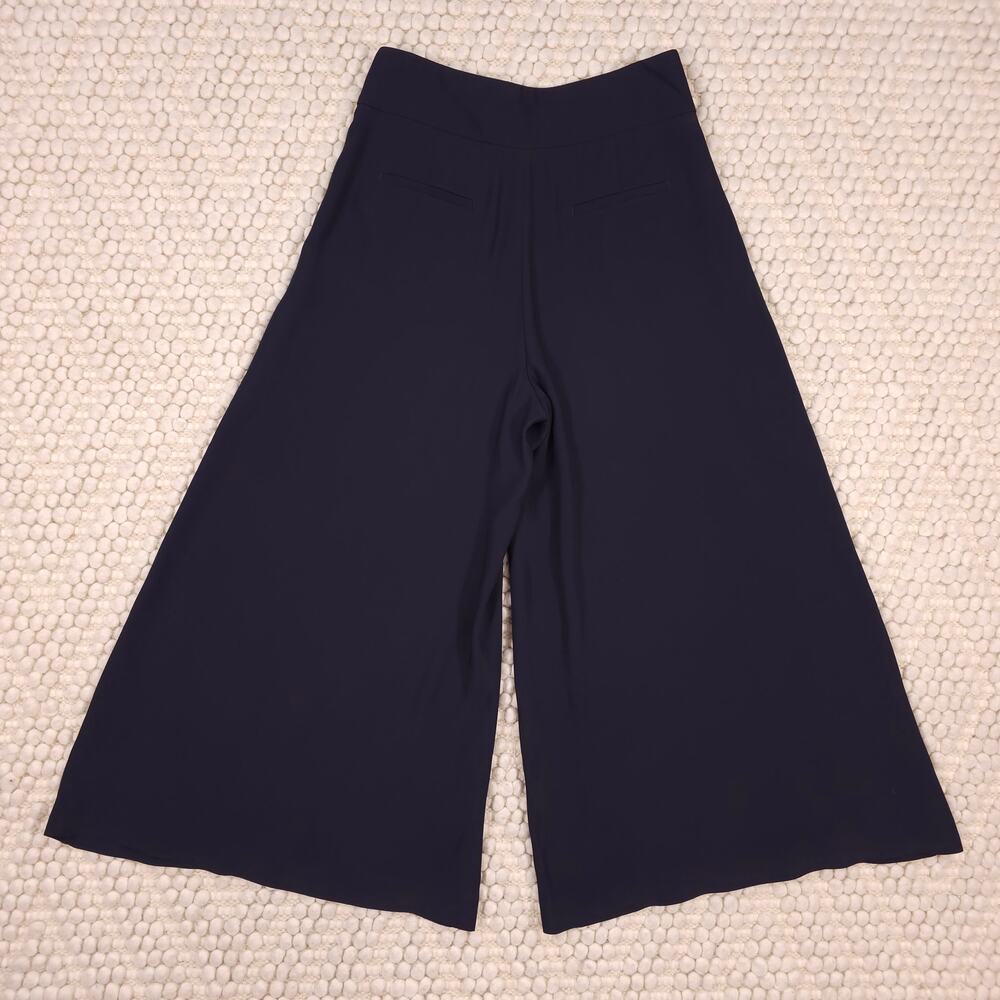 Peserico Cropped Wide Leg Palazzo Pants Navy Blue Sz 44 - Picture 7 of 8
